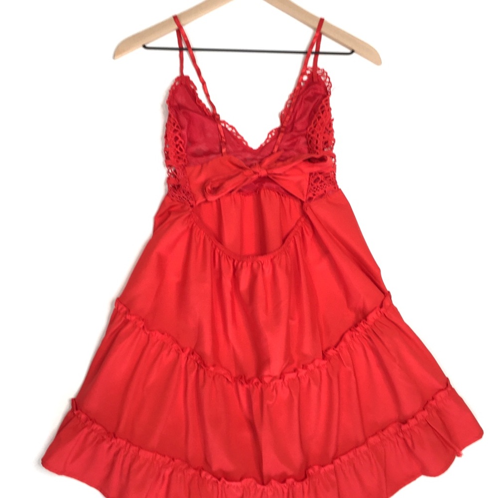 RUFFLED OPEN BACK BOW KNOT LACE V NECK MINI DRESS - Picture 3 of 8